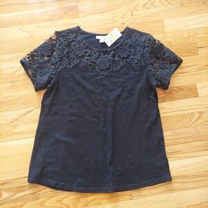 Charter Club Black Floral Lace Short Sleeve Top